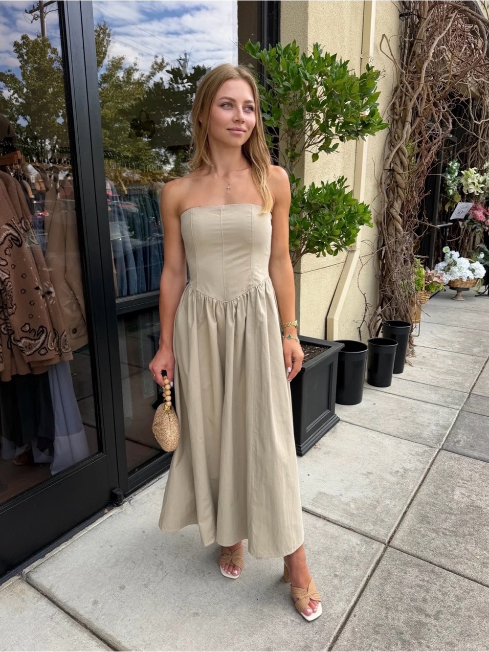 Zara beige strapless corset-style midi dress